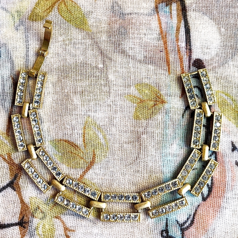 Unsigned Brass Tone Matte Clear Rhinestone Encrus… - image 5